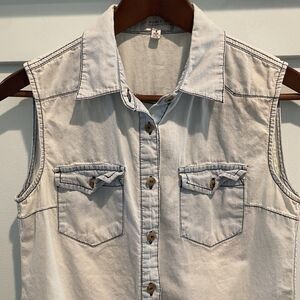 Western Festival Denim Top Small Blue Chambray Light‎ Wash Boho Chic Prairie